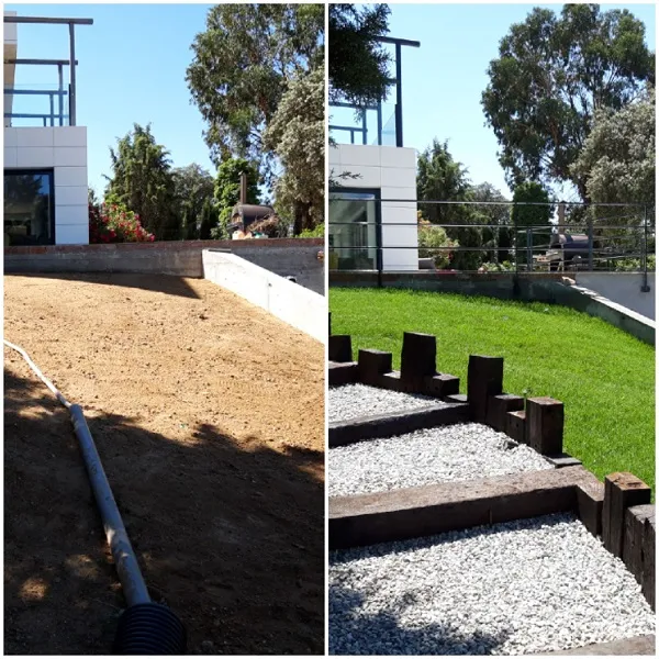 Obra de un jardín: terreno, traviesas y plantación