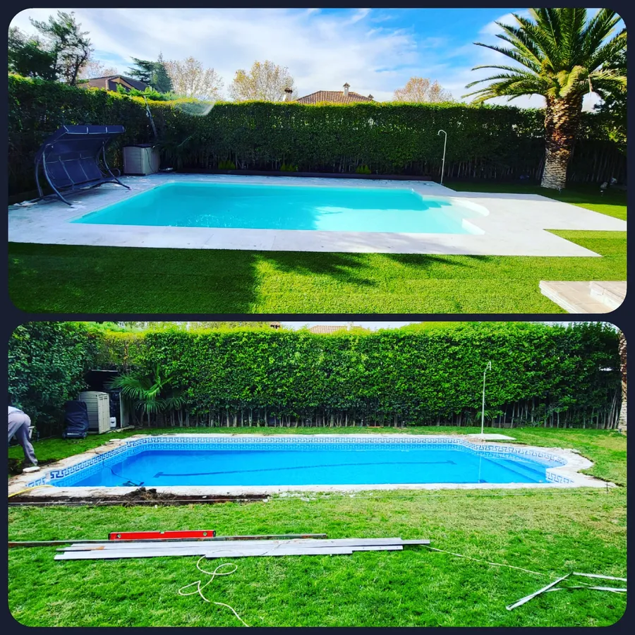Vaso de una piscina durante la obra y el resultado terminado